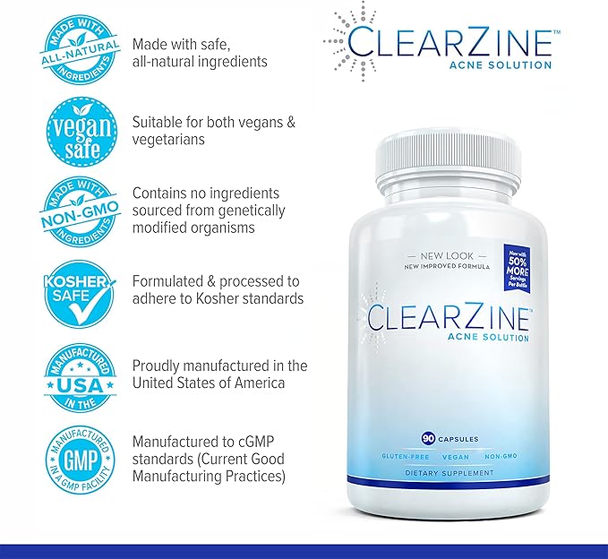 Acne Pills for Teens & Adults | Clear Skin Supplement, Vitamins for Hormonal & Cystic Acne | Stop Breakouts, Oily Skin and Zits, 90 Caps