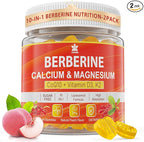 Berberine Supplement Gummies Sugar Free, Extra Absorption with Liposomal Berberine & Berberine HCI, Calcium, Magnesium, AMPK Activitor for Sugar & Level, Immune, Energy, Metabolism -Pack of 2