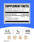BulkSupplements.com Magnesium Glycinate Powder - Magnesium Glycinate 300mg, Highly Absorbable - Gluten Free, 2.2g per Serving, 1kg (2.2 lbs) (Pack of 1)