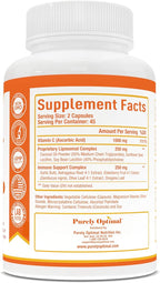 Purely Optimal Premium Liposomal Vitamin C Supplement - High Absorption, Fat Soluble Ascorbic Acid Vitamin C 1000mg for Immune Support - Collagen & Immune System Booster, Non-GMO, 90 Capsules
