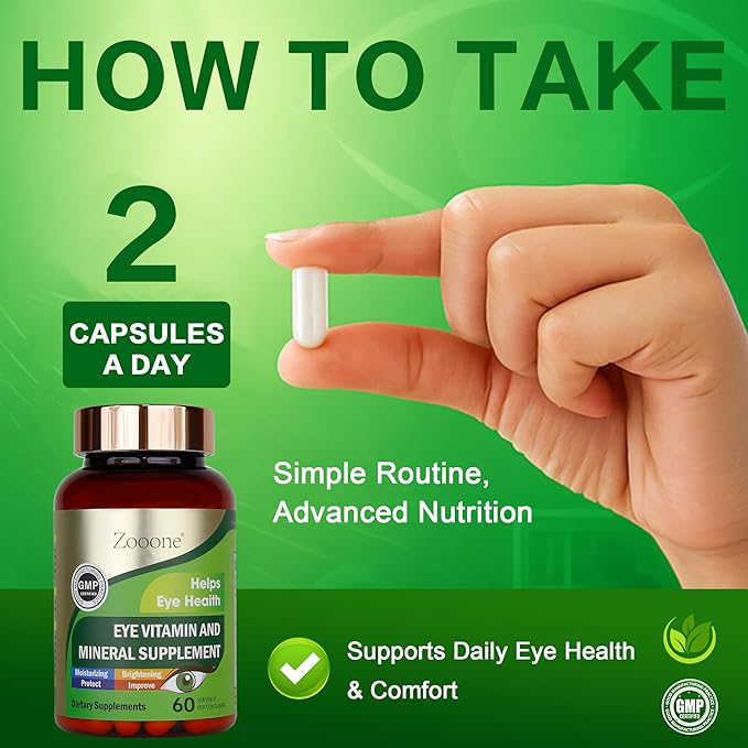 zooone- 60pcs Lutein Eye Vitamins Supplement Nutritional Supplement for Macular Health & Dry Eye Support, Contains Lutein, Zinc, Vitamins C/E & Zeaxanthin