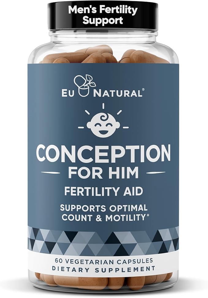 Eu Natural Conception for Him - Male Fertility Supplements with Ashwagandha, Folate & Zinc - Sperm Count, Motility & Strength Support - Fertility Support for Men, 60 Vegetarian Capsules