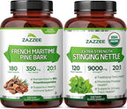 Zazzee Organic Nettle Leaf and French Maritime Pine Bark Extract Capsules | 20:1 Stinging Nettle Extract Plus French Pine Bark | Prostate Support Bundle