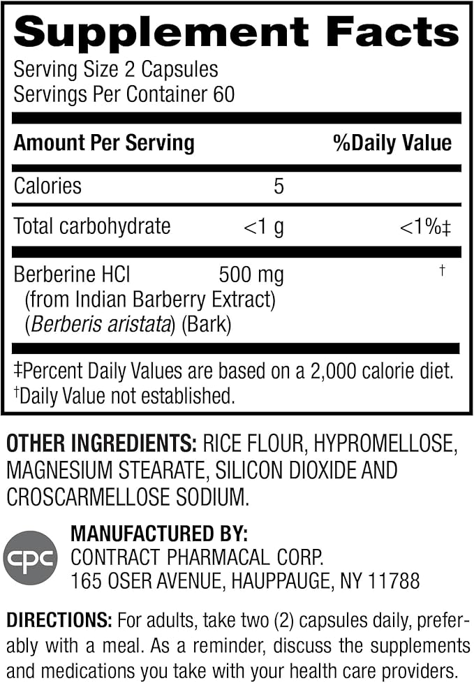 Earth's Splendor Berberine 500mg Capsules, Supports Metabolism (120ct Bottle, 2 Month Supply) Non-GMO, Vegan-Friendly