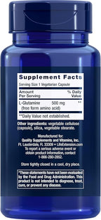Life Extension L-Glutamine,500 mg L-glutamine,Amino Acid,Supports Muscle Health and Immune Health,Gluten-Free,Non-GMO,100 Vegetarian Capsules,(Pack of 2)