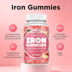 Iron Supplement for Women - Iron Gummies with Vitamin B6, B12, C, Zinc, Folate for Adults & Kids - Support Blood Builder, Iron Deficiency, Anemia, Energy Boost - Sugar Free 60ct Peach Flavor