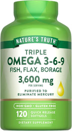 Nature's Truth Omega 3-6-9 Softgels | 3600mg | 120 Count | Fish, Flax, and Borage Oil | Triple Strength | Non-GMO & Gluten Free Supplement