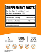 BulkSupplements.com L-Carnitine L-Tartrate Powder - Fat Burner For Men - Fat Burners For Women - Carnitine Supplement - Pre Workout Weight Loss - Weight Loss Powder (500 Grams - 1.1 lbs)
