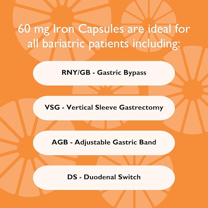 Celebrate Vitamins Iron Supplement with Vitamin C - 60mg Iron, 60mg Vitamin C, Bariatric Vitamins for WLS Patients, Vertical Sleeve & Gastric Bypass Surgery (90 Capsules)