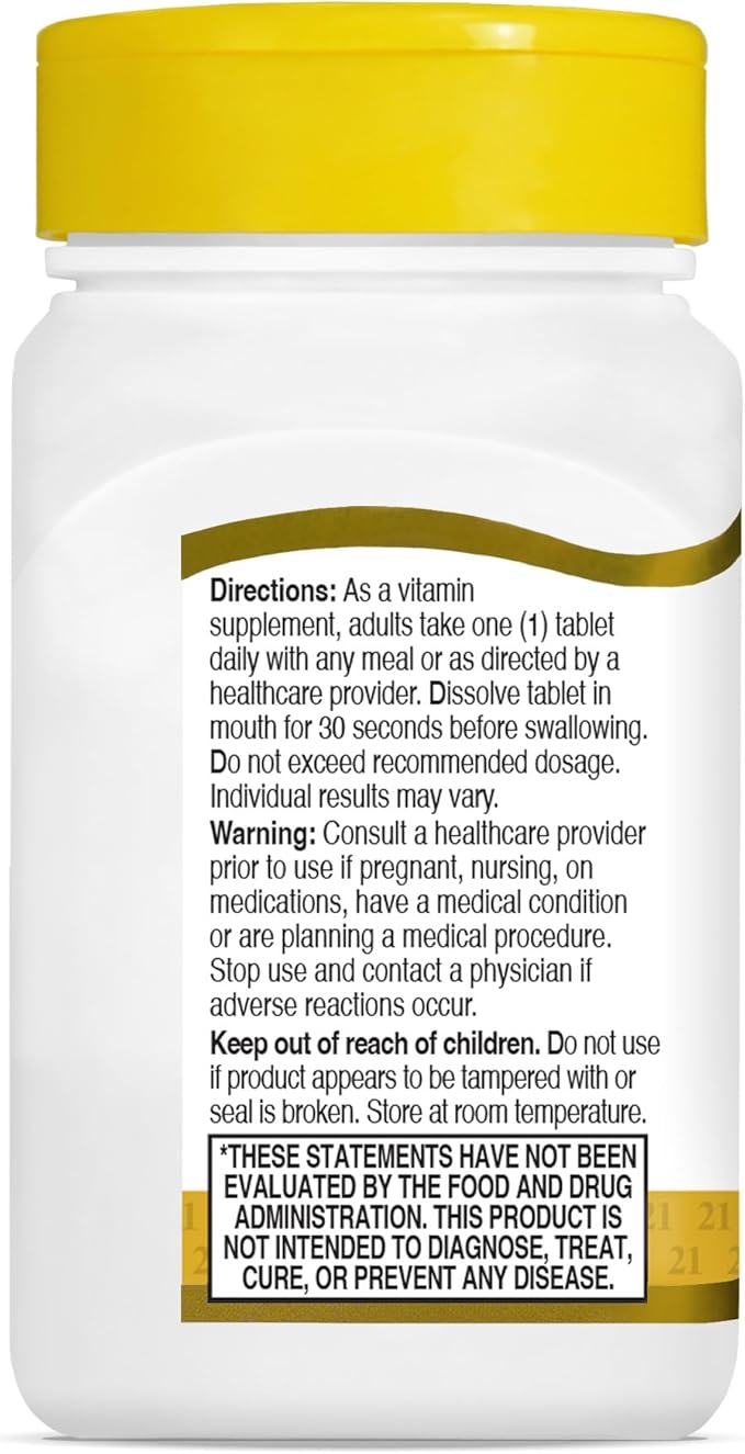 21st Century Vitamin B12 5000 mcg Supplement, (110 Count), Cherry Flavored Sublingual Tablets, Quick Dissolving Formula, Gluten-Free & Non-GMO, No Added Yeast, Artificial Flavors, or Colors