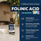 Organic FolinicActive Kids - Folinic Acid + B12, B6 & B2 Cofactors - Gentle Methylation Support for Mood, Energy & Cognition, Age Adjustable Dosing for Kids 1-18, Non GMO, Vegan, Berry Flavor (60mL)