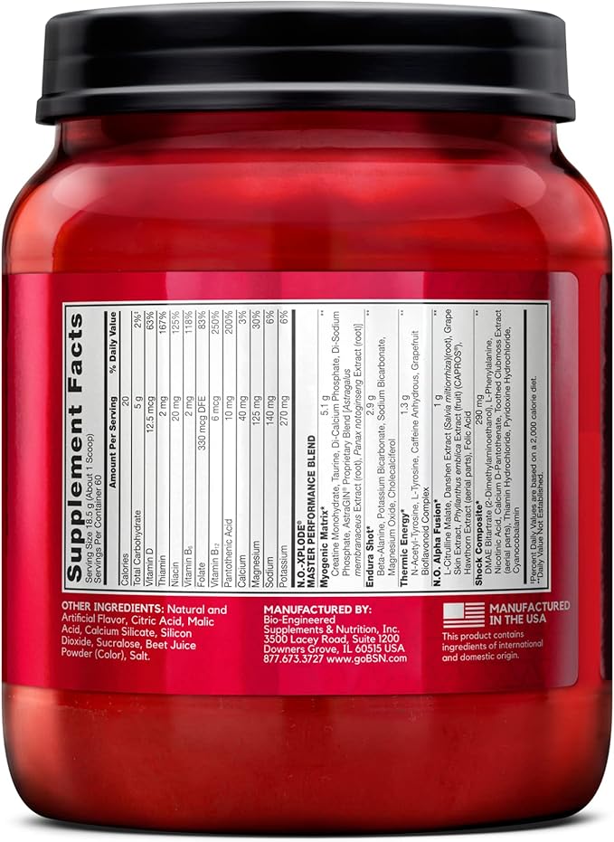 BSN N.O.-XPLODE Pre Workout Powder, Energy Supplement for Men and Women with Creatine and Beta-Alanine, Watermelon, 60 Servings, 2.45 Pound (Packaging May Vary)