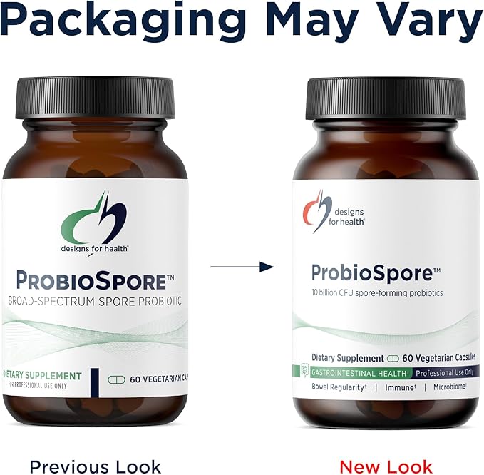 Designs for Health ProbioSpore - Powerful Spore Based Probiotic, Soil-Based Probiotics Supplement - Shelf Stable Gut + Immune Support, Non-GMO + Dairy Free (60 Capsules)