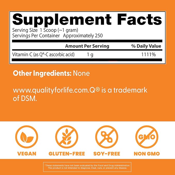 Doctor's Best Vitamin C Powder with Q-C, Healthy Immune System, Brain, Eyes, Heart and Circulation, Joints, Sourced from Scotland, 250G, 8.8 Ounce
