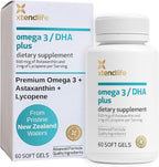 Xtendlife Omega 3 DHA Plus Fish Oil for Heart, Brain, Eye & Skin Health - 1100mg Omega-3 with DHA, EPA, Lycopene & Astaxanthin - 1 Month Supply (60 Count)