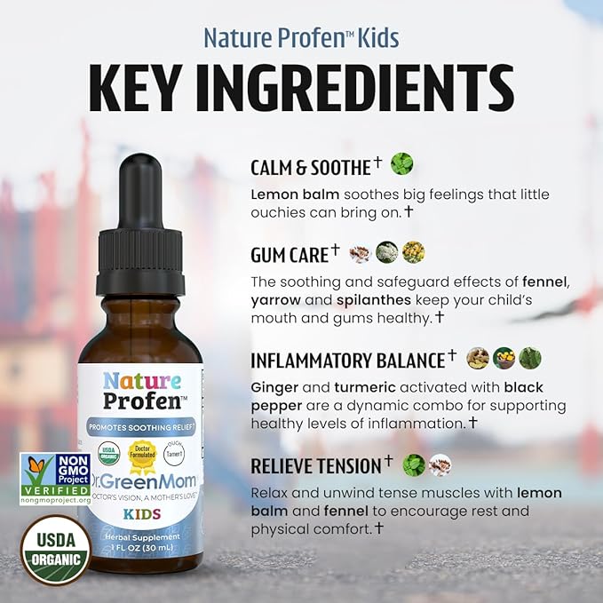 Dr. Green Mom Nature Profen Natural Relief for Infants & Kids | USDA Organic Herbal Drops for Teething, Growth Spurts, and Occasional Discomfort | Natural Child & Baby Comfort Aid