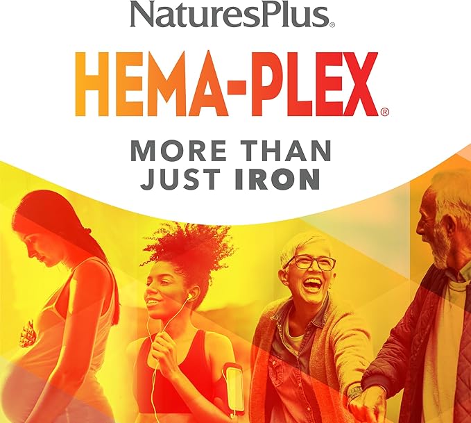 NaturesPlus Hema-Plex Iron - 60 Fast-Acting Capsules - 85 mg Chelated Iron - Total Blood Health - with Vitamin C & Bioflavonoids - Vegan, Gluten Free - 30 Servings