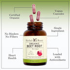 Herbal Roots Organic Beet Root Powder Capsules - 1,500mg per Serving - Certified USDA Organic - Non-GMO - 60 Count Vegan Capsules