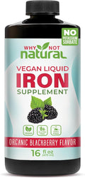 Why Not Natural Liquid Iron Supplement for Women, Men and Kids, Vegan Formulation for Anemia, Sugar Free, Vegan, Non-GMO, Organic BlackBerry Flavor 16 Fl Oz
