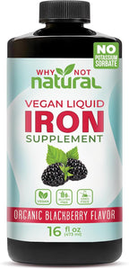 Why Not Natural Liquid Iron Supplement for Women, Men and Kids, Vegan Formulation for Anemia, Sugar Free, Vegan, Non-GMO, Organic BlackBerry Flavor 16 Fl Oz