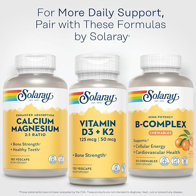 SOLARAY Vitamin B Complex Orange Chewables - High Potency B Complex Vitamins w/VIT B12, B6, B2, Biotin, Folic Acid, Vitamin C, Cellular Energy, Cardiovascular Support, Vegan, Gluten Free, 50 Servings