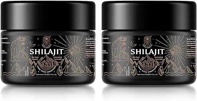 Shilajit Resin with Fulvic Acid & Trace Minerals, Original Siberian Shilajit Pure with 85+ Humic Acid Supplement for Energy & Immune System - 100 Serving / 50g (2 Pack), Gel