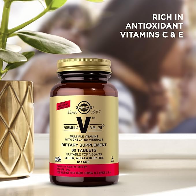 Solgar Formula VM-75, 60 Tablets - Multivitamin with Chelated Minerals - Vitamin A, B6, B12, C, D, E - Biotin, Magnesium, Calcium, Iron, Zinc - Vegan, Gluten Free, Dairy Free, Kosher - 60 Servings