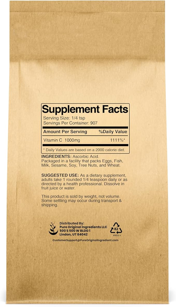 PURE ORIGINAL INGREDIENTS Vitamin C Powder (2 lb) Ascorbic Acid, Non GMO, Dietary Supplement