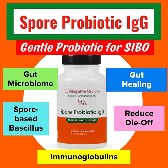 Spore Probiotic IgG by Dr. Rajsree, MD | Spore-Based Probiotic & IgG for Gut Barrier & Immune Support | 3 Bacillus Strains + Bovine Immunoglobulins | 90 Capsules