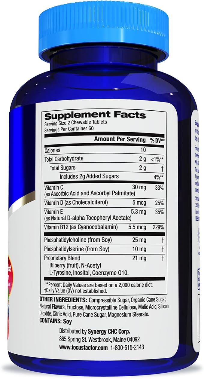 Focus Factor Kids Extra Strength Daily Chewable for Brain Health Support, 120 Count – Vitamins - Quality Formula | Gluten & Dairy Free Supplements for Children | No Artificial Sweetener (Pack of 3)