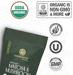 Sunwarrior Organic Matcha Mushroom Powder Supplement | Mushroom Matcha Coffee Alternative Blend of Ceremonial Grade | 90g Pouch 30 Servings Be Well