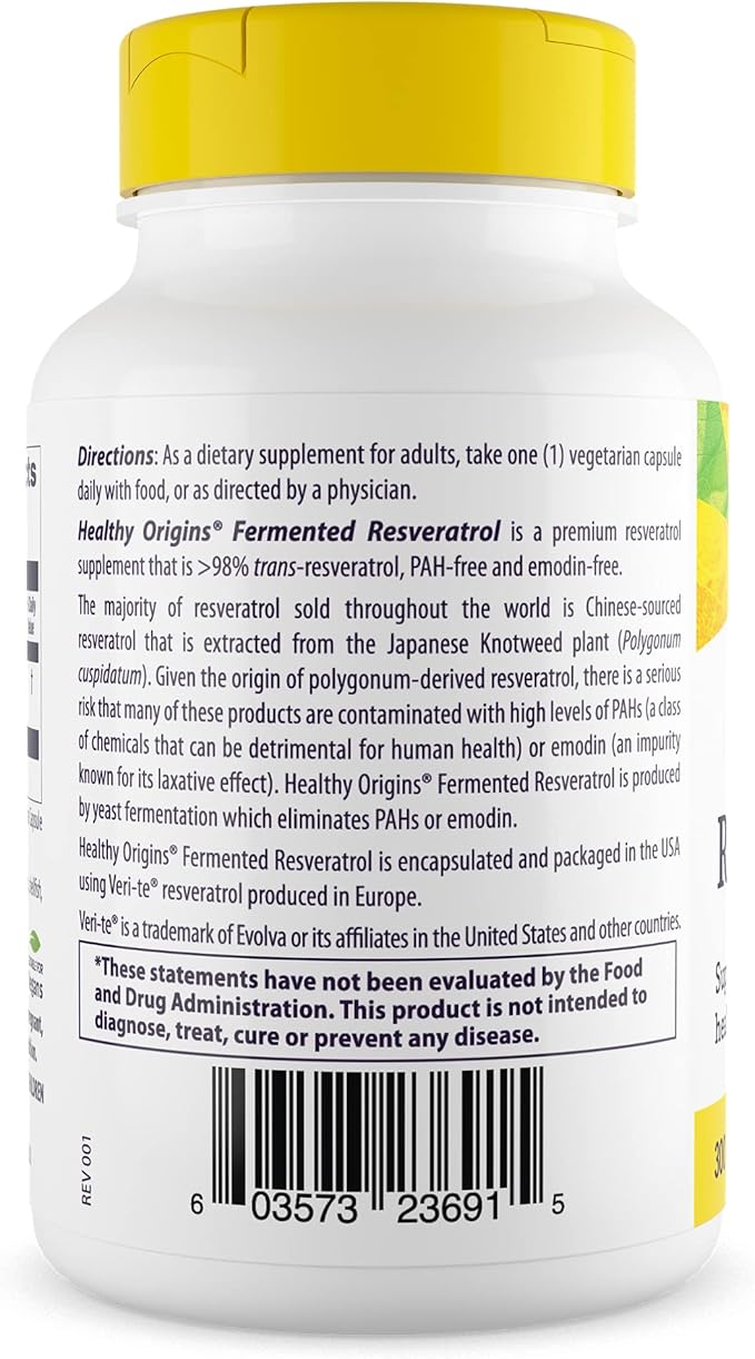 Heathy Origins Fermented Resveratrol (Non-GMO, 98% Trans-Resveratrol, European Sourced) 300 mg, 150 Veggie Caps