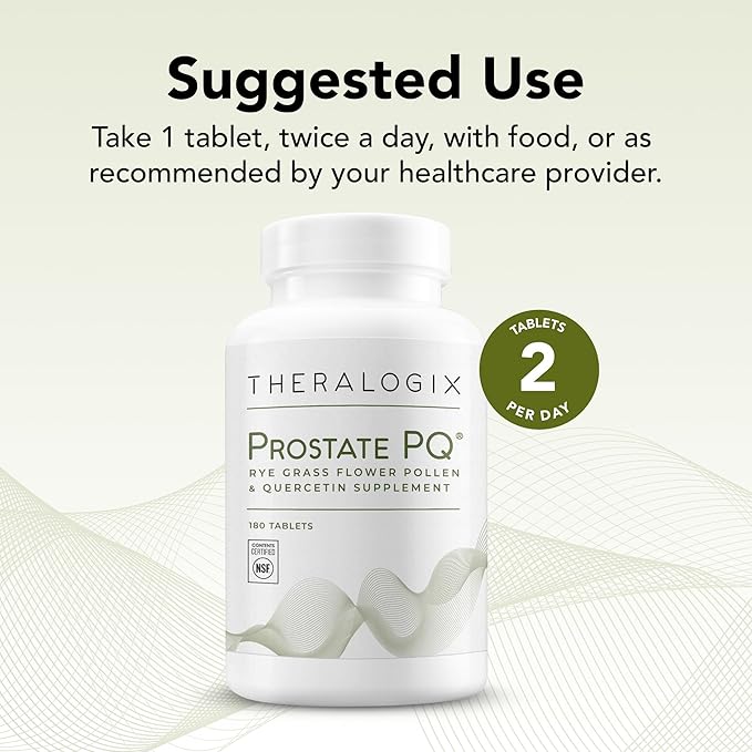 Theralogix Prostate PQ - Rye Grass Pollen Extract & Quercetin Supplement - 90-Day Supply - Antioxidant Support for Prostate & Pelvic Health & Urinary Tract Function* - NSF Certified - 180 Tablets