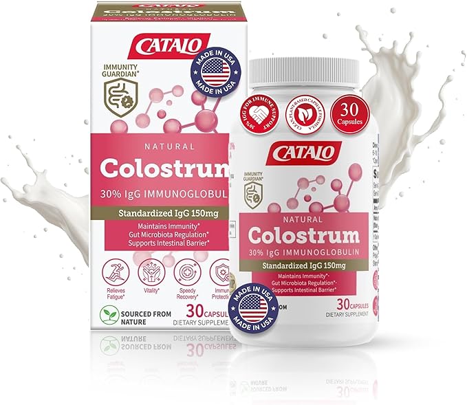 CATALO Bovine Colostrum Supplement for Women & Men - 30% IgG Immunoglobulins Formula - 500mg Colostrum Extract per Capsule - Plant-Based Capsules, 30 Capsules