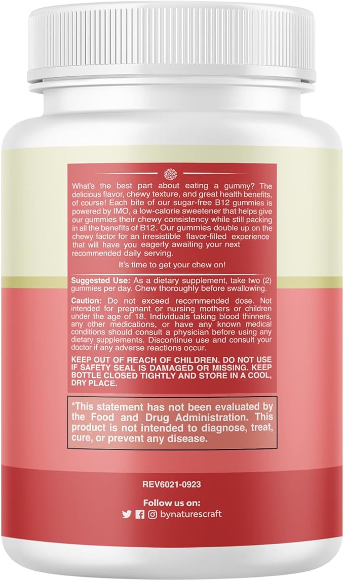 Vitamin B12 Gummies for Adults - Sugar Free Vitamin B12 1000 mcg Chewable Gums for Energy & Mood Support Immune & Nerves Health - Kosher Non-GMO & Gluten Free Supplement for Women & Men - 120 Count