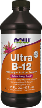NOW Foods Supplements, Ultra B-12, Liquid, 800 mcg Folic Acid, Cellular Energy Production*, 16-Ounce