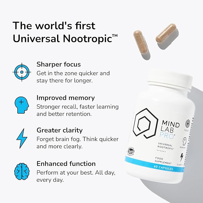 Mind Lab Pro® MLP® v4 Universal Nootropic™ Brain Booster Supplement for Focus, Memory, Clarity, Energy - 60-Count - Plant-Based, Naturally Sourced Memory Vitamins for Better Brain Health, Made in USA