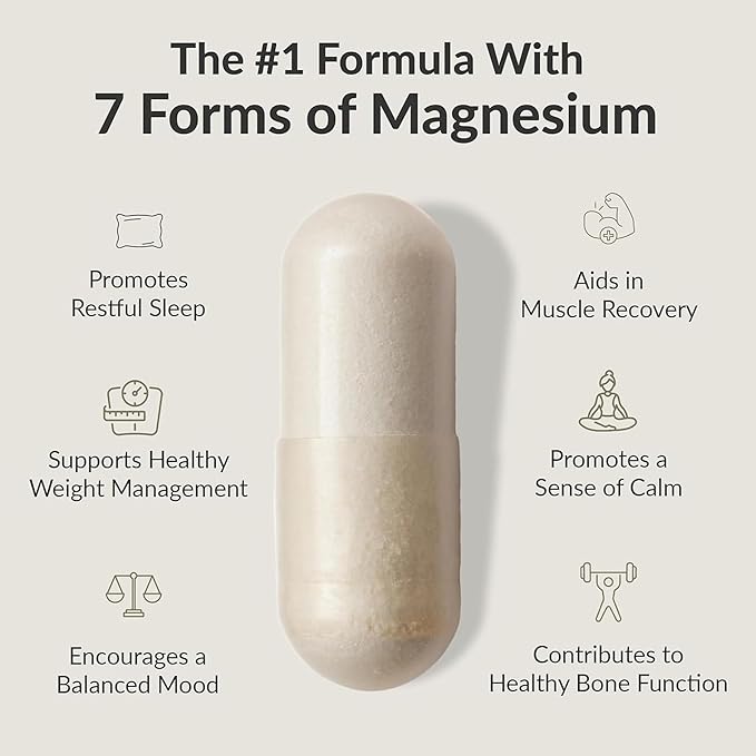 BIOptimizers Magnesium Breakthrough Supplement with 500mg - 7 Forms of Magnesium: Glycinate, Malate, Citrate, and More - Natural Support for Sleep and Cognitive Function -60 Capsules- Calming Vitamins