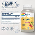 SOLARAY Chewable Vitamin C 500 mg, Natural Cherry Flavor with Natural Sweeteners, Antioxidant and Immune Support Supplement with Whole Food Base, 60-Day Guarantee, 100 Servings, 100 Chewables