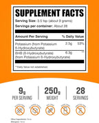 BulkSupplements.com Potassium BHB Powder - Beta-Hydroxybutyrate Powder, Unflavored Potassium BHB Supplement - Vegan & Gluten Free, 9g per Serving, 250g (8.8 oz) (Pack of 1)