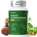 GlowEver KSM-66 Ashwagandha Supplements with L-Theanine Moringa Organic Mushrooms Complex Ginseng Ginkgo Biloba - Mood & Energy Support, Cortisol Manager, Immune Support, 60 Vegan Capsules