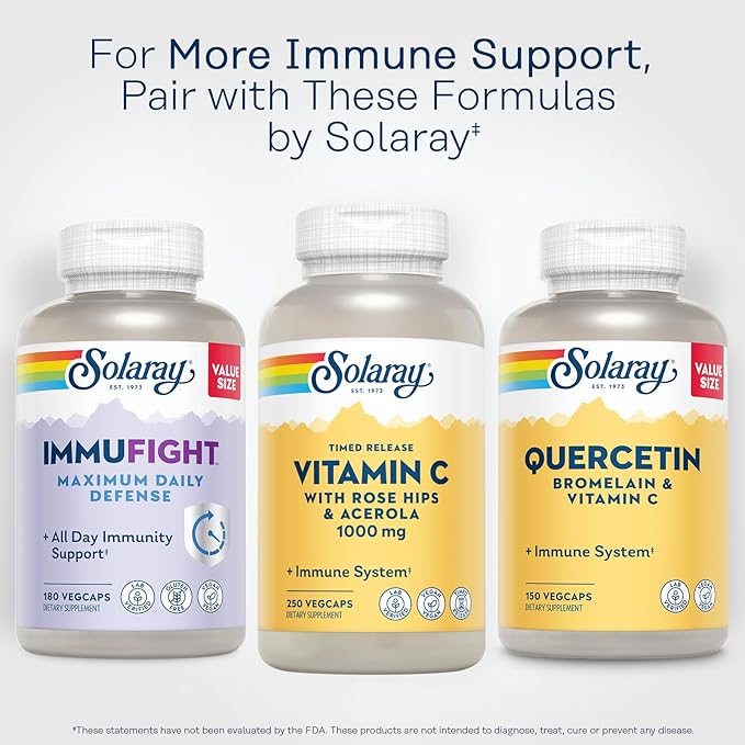 SOLARAY Vitamin C 1000mg - Time Release Vitamin C Capsules w/Rose HIPS and Acerola for Bioflavonoid Support - Two-Stage, All-Day Immune Support - Vegan, 60 Day Guarantee, 250 Servings, 250 VegCaps