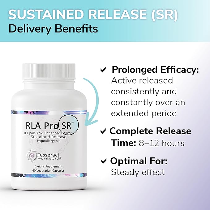 Tesseract RLA Pro SR, Lipoic Acid Supplement, 60 Capsules, Sustained-Release R-Lipoic Acid, Boosts Mitochondrial & Cellular Energy, Amino Acid Metabolism Support, Hypoallergenic
