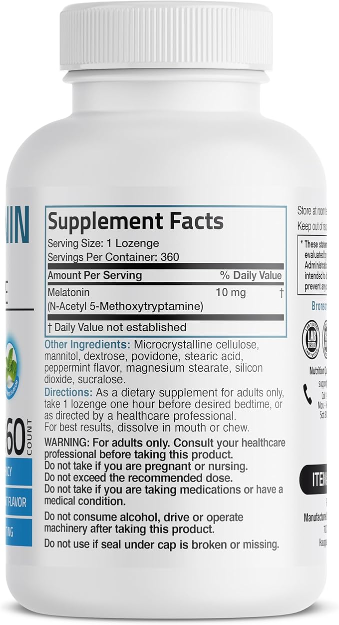 Bronson Melatonin 10 MG Fast Dissolve Peppermint Tablets, Promotes Relaxation, 360 Chewable Vegetarian Lozenges