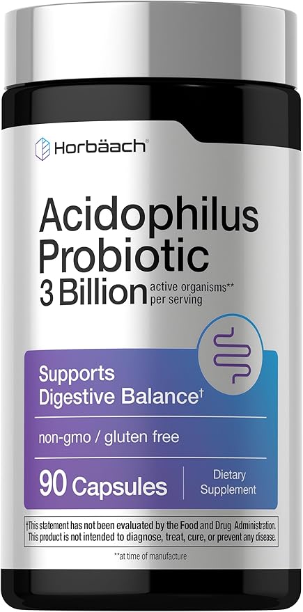Horbäach Probiotic for Women & Men's Digestive Health | 3 Billion CFU | 90 Capsules | Non-GMO & Gluten Free