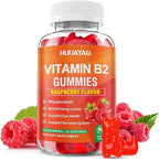Vitamin B2 Gummies, Riboflavin Supplement with Magnesium for Kids & Adults, B2 Gummies for Migraine Relief & Nervous System Support, Vegan, Sugar-Free, Raspberry Flavor, 60 Count