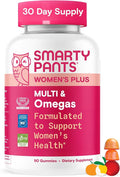SmartyPants Women's Multivitamin Gummies, Omega 3 DHA/EPA, Methylfolate, CoQ10, Vitamin D3, C, B12, B6, A, K, Zinc, Three Fruit Flavors, 90 Count (30 Day Supply)