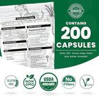 Organic Gelatinized Black Maca 3X Stronger 200 Capsules for Men & Women, Natural Energy Supplement for Focus, Performance, Stamina & Endurance, Mood Enhancement & Stability, Mental Clarity 1000mg x 2