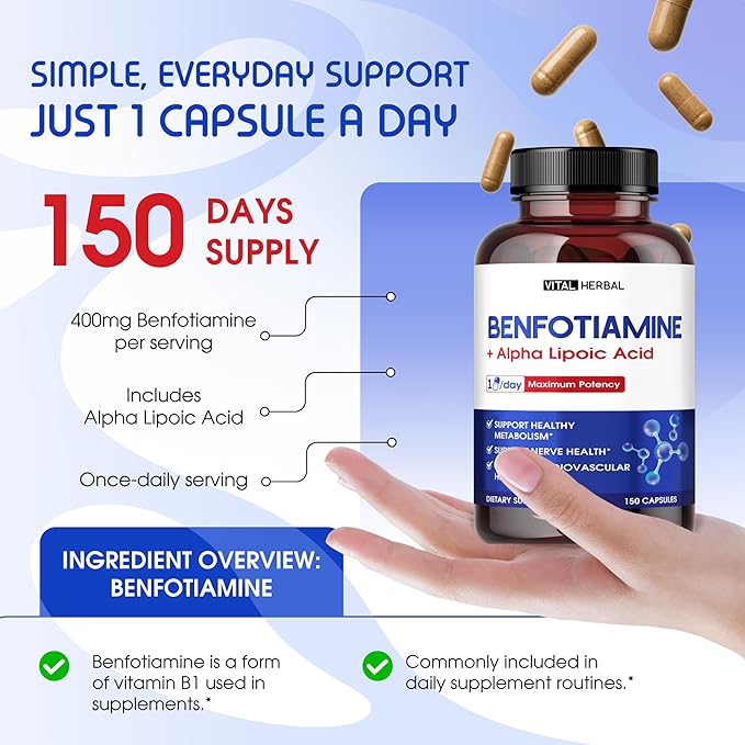 Vital Herbal Liposomal Benfotiamine with Alpha Lipoic Acid - Maximum Potency- Support Healthy Metabolism