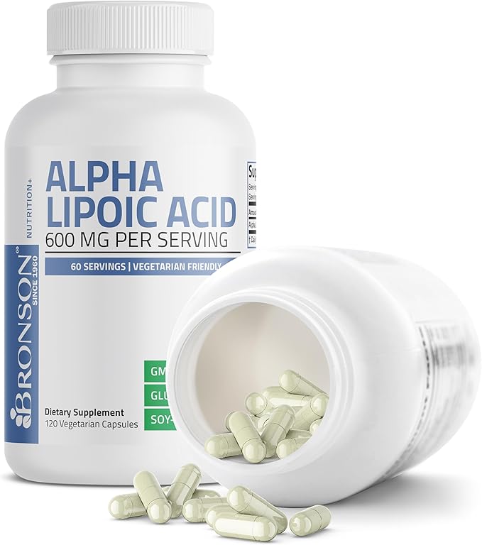 Bronson Alpha Lipoic Acid 600mg Free Radical Scavenger Supports Antioxidant Health - Non-GMO, 120 Vegetarian Capsules (60 Servings)